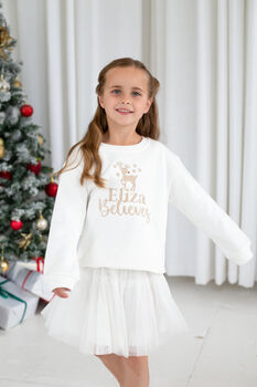 Personalised 'Believes' Christmas Reindeer Embroidered Sweatshirt Jumper, 6 of 11