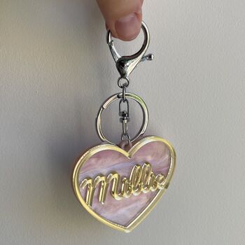 Personalised Heart Acrylic Glitter Key Chain Bag Charm, 6 of 7