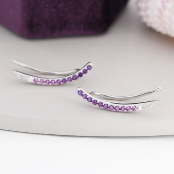 Ombre Amethyst Purple Crawler Earrings Sterling Silver, 3 of 9