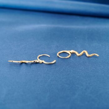Snake Huggie Hoop Earrings In Gold, 8 of 8