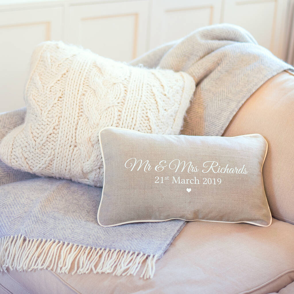 Personalised Linen Wedding And Anniversary Cushion, 1 of 4