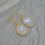 Rainbow Moonstone Gold Drop Earrings: June Birthstone, thumbnail 1 of 8
