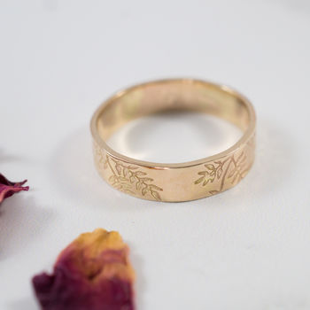 Botanical Wedding Bands In 14ct Yellow Eco Gold, 2 of 12