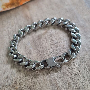 Men's Stainless Steel Sliced Curb Bracelet, 5 of 6