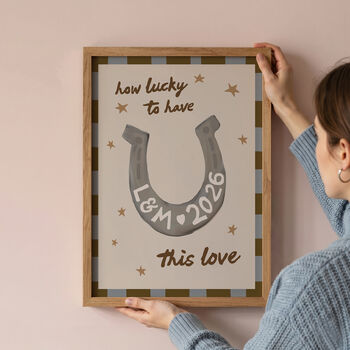 Personalised 'How Lucky' Horseshoe Wedding Art Print, 2 of 12