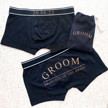 Personalised Date And Back Print Groom Wedding Boxers, 4 of 5