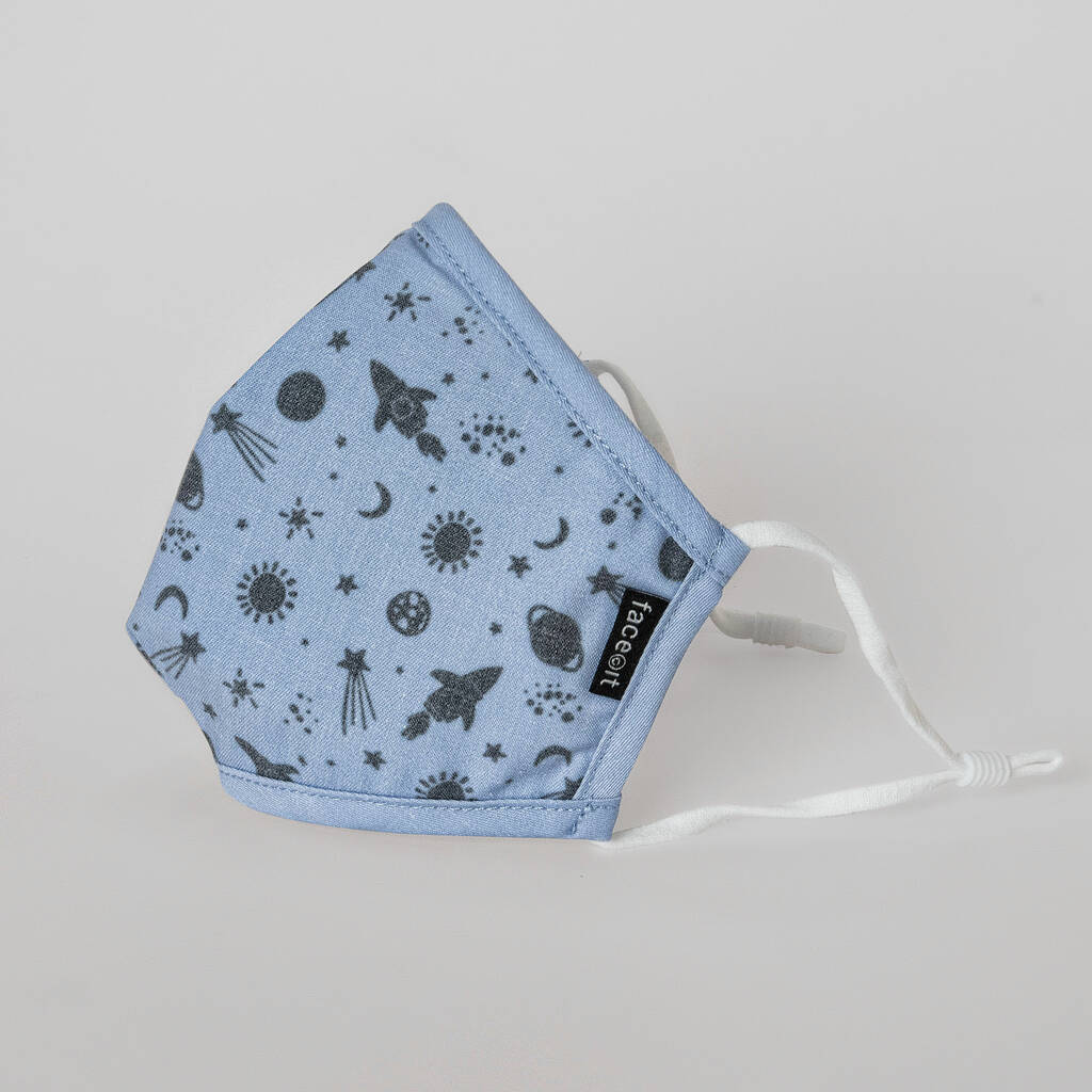 Blue Space Three Layered Children's Face Mask, 1 of 4