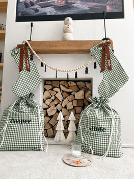 Personalised Green Gingham Gift Sack Embroidered, 10 of 12