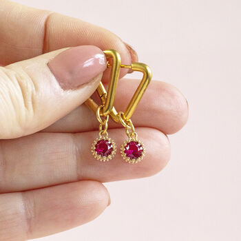 Triangle Huggie Earrings With Birthstone Detail, 7 of 12