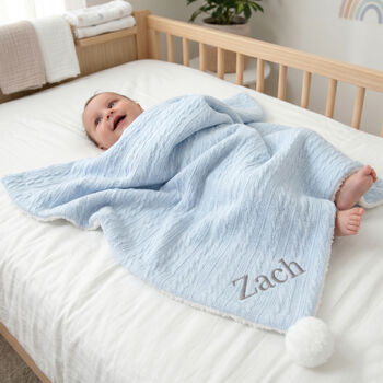 Personalised Blue Sherpa Blanket Elephant Comforter Set, 4 of 9