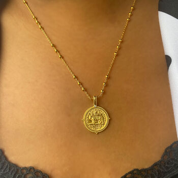 Tigris Gold Plated Engraved Pendant Necklace With Cz, 5 of 6