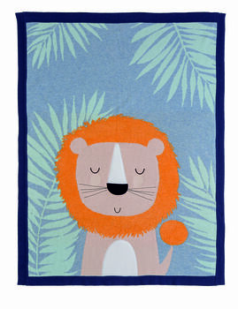 Personalised Bold And Bright Knitted Lion Baby Blanket, 3 of 4