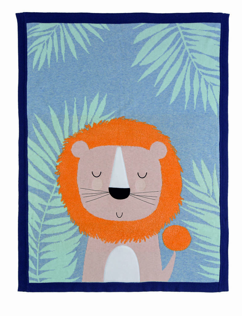 Personalised Bold And Bright Knitted Lion Baby Blanket By The Alphabet