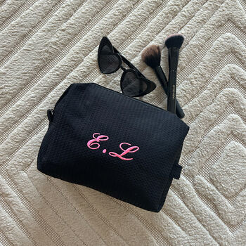 Personalised Black Monogrammed Waffle Wash Bag, 3 of 7