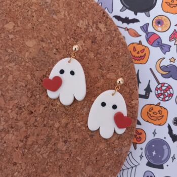 Halloween Cute Ghost Polymer Clay Earrings, 2 of 3