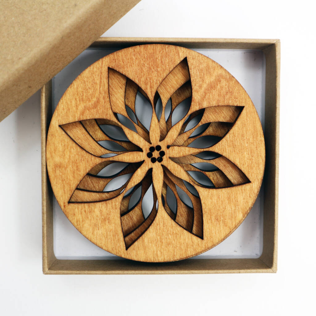 Wooden Coasters With Flower Design By For Me & For You Designs