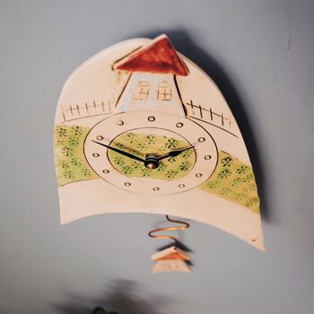 Personalised Wall Clock With House And Medow, 4 of 7