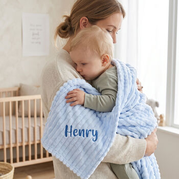 Personalised Blue Embossed Fleece Baby Blanket, 2 of 12