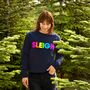 Neon Rainbow Sleigh Christmas Sweatshirt Jumper, thumbnail 1 of 5