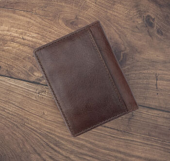 Men's Cardholder Wallet Italian Brown Leather Flapover Rfid Protected Personalised, 6 of 9