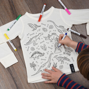 Personalised Dinosaur Colour In Top With Fabric Pens, 4 of 10
