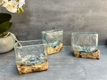 10cm Molten Glass Square Bowl On Teak Root Base, 9 of 12