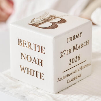Personalised Birth Flower New Baby Gift Keepsake Block, 2 of 12