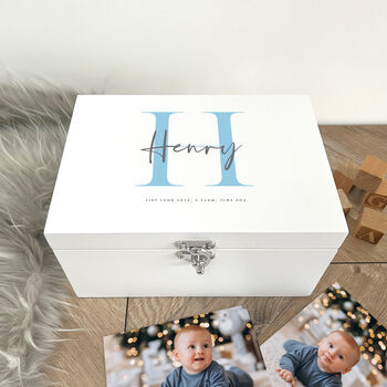 Personalised Initial Baby White Keepsake Box Three Sizes, 5 of 11