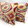 Oblong Ikat Velvet Cushion Coral Circles, thumbnail 4 of 8