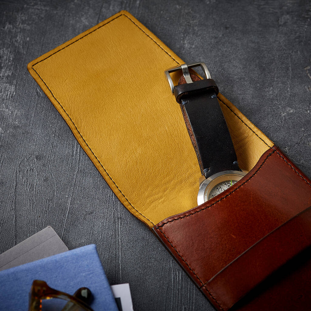 Personalised Leather Watch Travel Case By Man Gun Bear