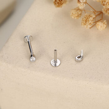 Sterling Silver Tiny Teardrop Cz 16 G Flat Back Labret Earrings, 4 of 11