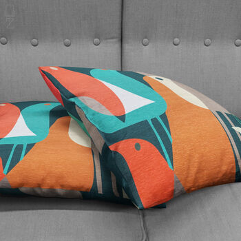 Abstract Birds Pillow Cover With Multicoloured On Green, 5 of 7