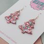 Large Pink And Blue Christmas Tree Earrings, thumbnail 4 of 4