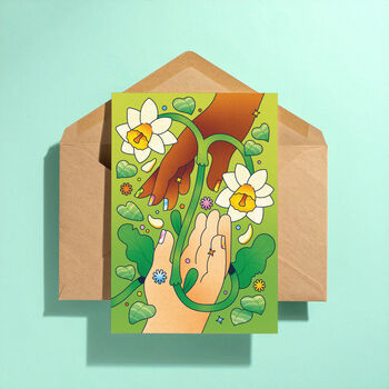 Holding Hands Floral Greeting Card, 3 of 3