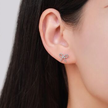 Sterling Silver Braided Ribbon Bow Stud Earrings, 6 of 12