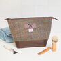 50th Birthday Harris Tweed Wash Bag With Leather Trim, thumbnail 2 of 4