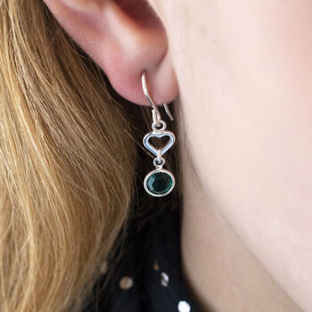 Sterling Silver Heart Birthstone Earrings, 4 of 12