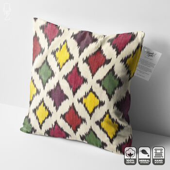 Ikat Colourful Diamond Pattern Handwoven Cushion Cover, 3 of 7