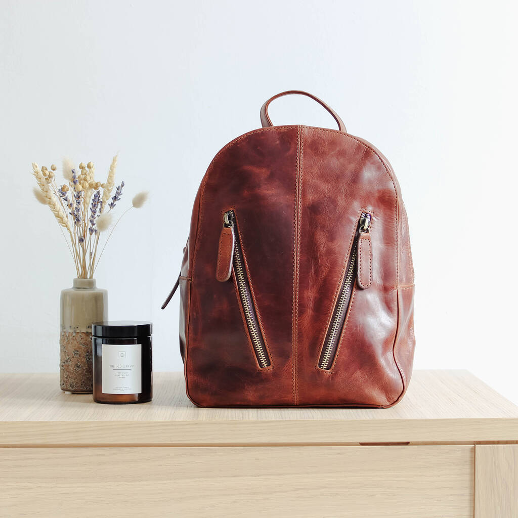 leather zip backpack