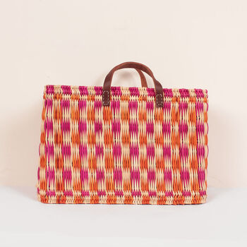 Chequered Reed Basket, Pink + Orange, 2 of 6