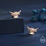 Delicate Highland Cow Screw Back Earrings In Sterling Silver, thumbnail 5 of 11
