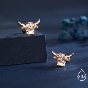 Delicate Highland Cow Screw Back Earrings In Sterling Silver, 5 of 11