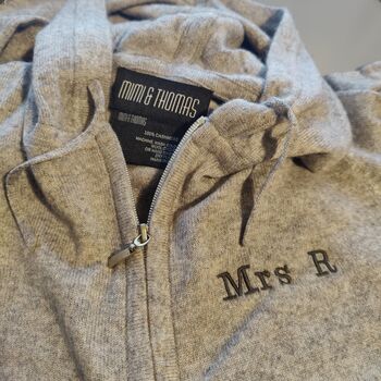 Personalised Pure Cashmere Grey Jumpsuit Hooded Onesie, 8 of 11