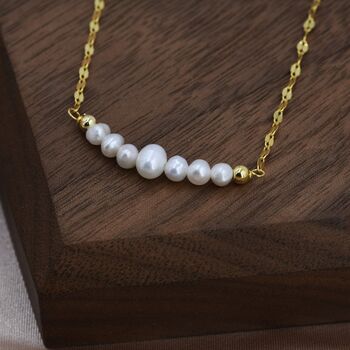 Sterling Silver Genuine Pearl Bar Necklace, 5 of 12
