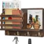 Wall Mounted Brown Floating Shelf With Key Holder Hooks, thumbnail 5 of 7