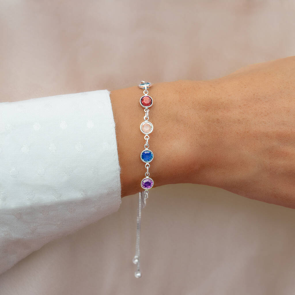 Cubic Zirconia Personalised Bracelet Sterling Silver Birthstone