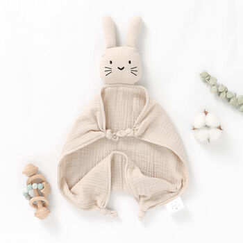 Bunny Organic Cotton Muslin Baby Comforter Blanket, 6 of 6