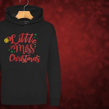 'Little Miss Christmas' Glittery Girls Christmas Jumper Hoodie, 12 of 12