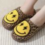 Women's Leopard Print Slippers With Happy Face Design, thumbnail 2 of 4