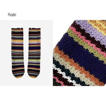 Crochet Knit Socks, Vintage Stripe Slipper Socks, 5 of 8